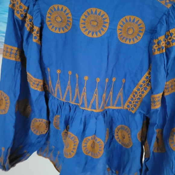 EUC OLIPHANT MANDARIN BALLOON SLEEVE TOP- SOLEIL BLUE - Picture 4 of 4